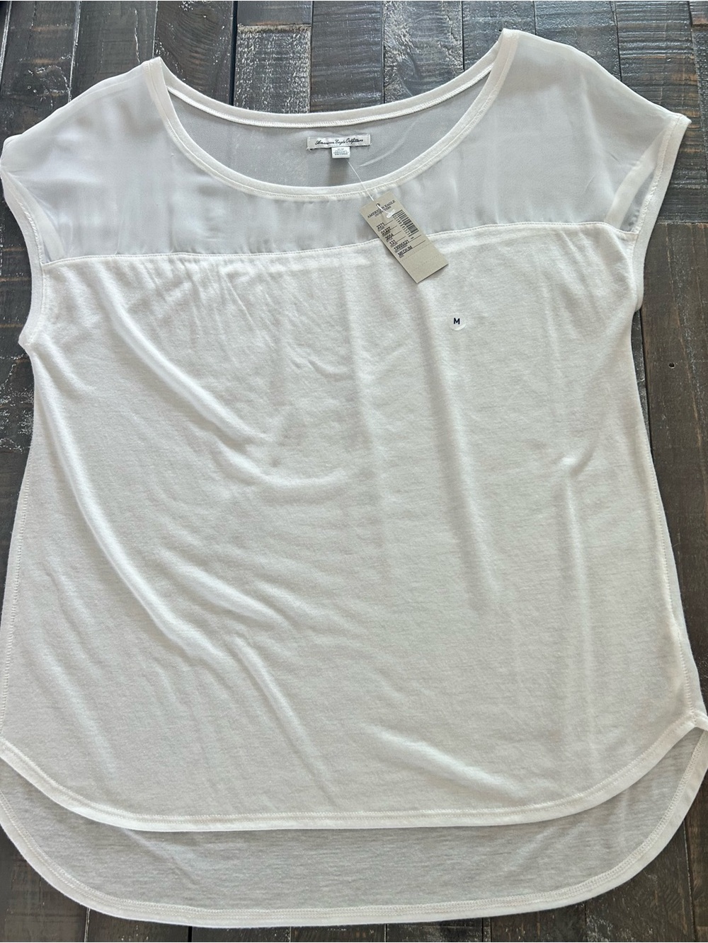 American Eagle Outfitters White Sheer Yoke Short Sleeve Tunic